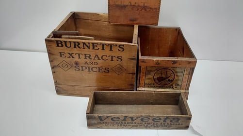 (3) vintage wood boxes