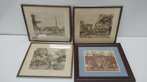 (4) vintage lithographs