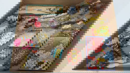 flat of miscellaneous collectibles