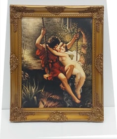framed screened print of Children Swinging