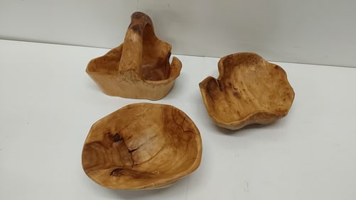 (3) teak wood bowls