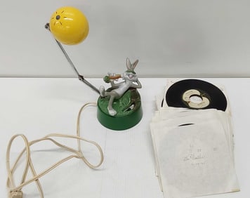 (36) Beatles records and Bugs Bunny desk lamp
