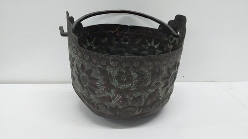 old hand hammered copper kettle/planter