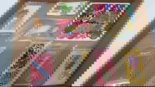 flat of USMC ribbons, awards and medals w/purple