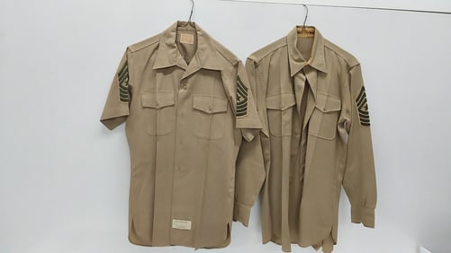 (2) USMC brown shirts and (1) pair of pants
