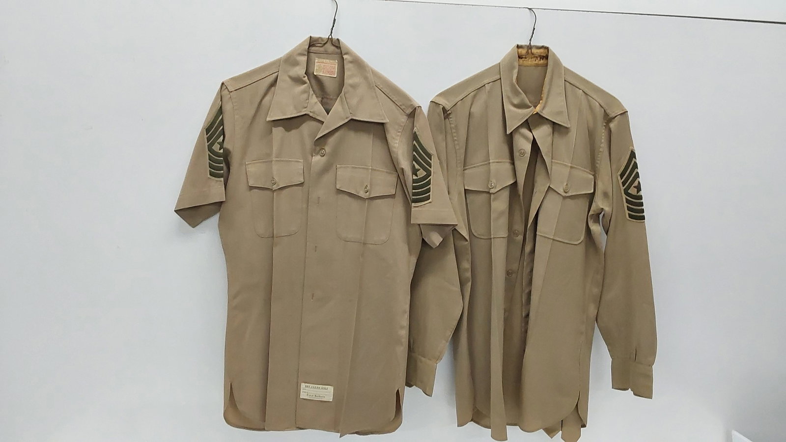 (2) USMC brown shirts and (1) pair of pants: Shirts have SGM stripes.