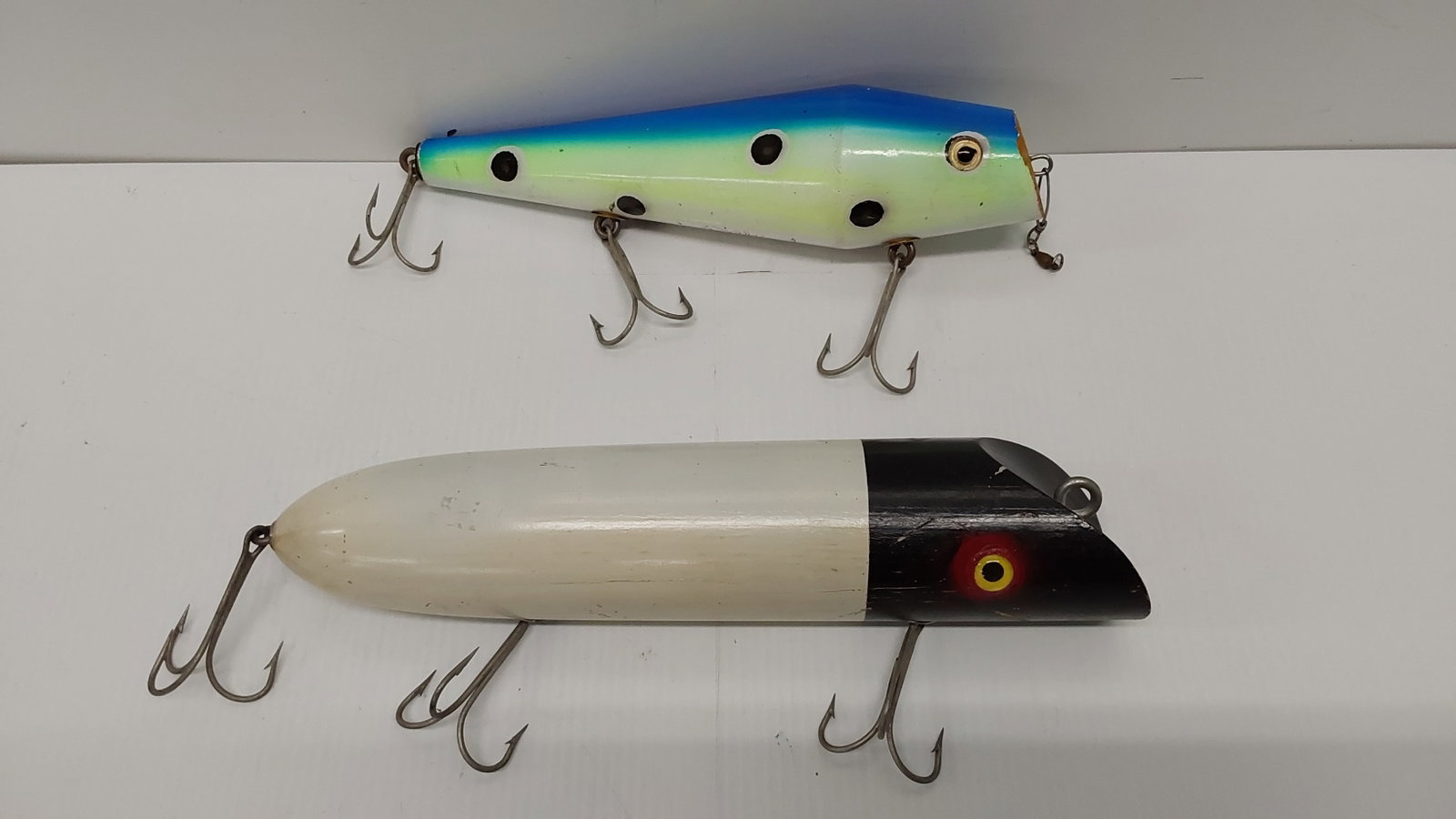 (2) large wooden lures: One is 13" and the other is 14"