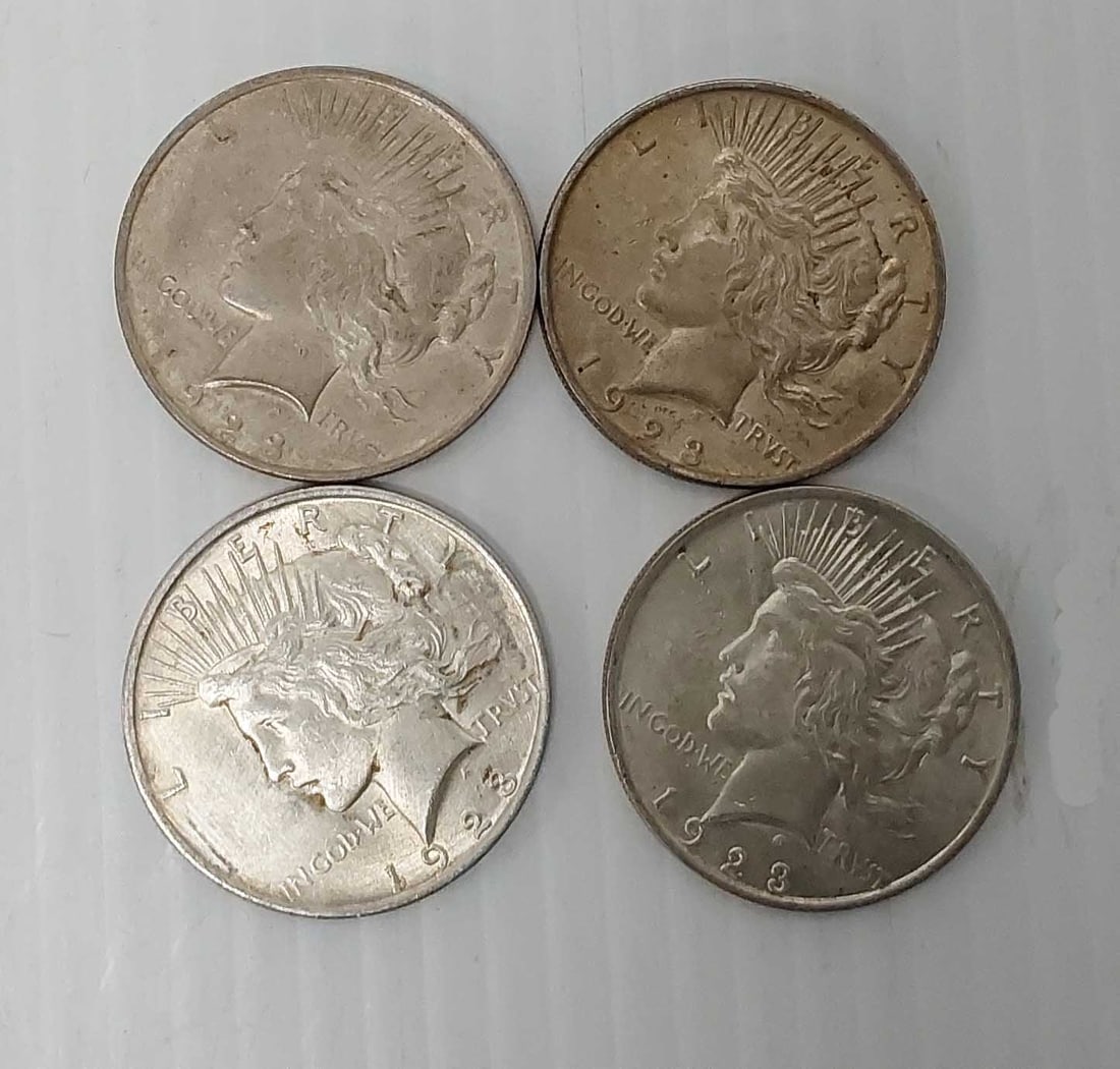 (4) 1923 silver Peace dollars: 90% silver
