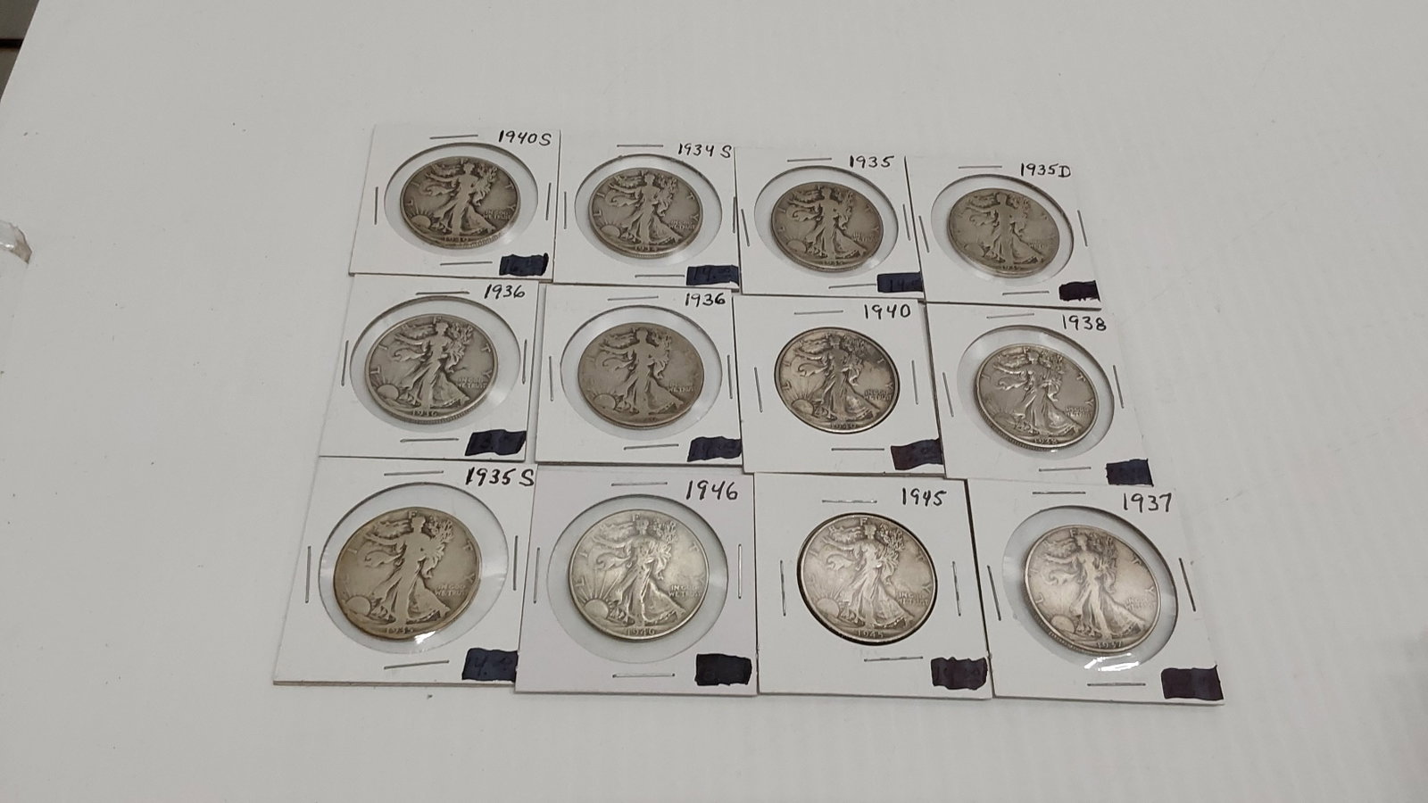 (12) silver Walking half dollars: $6.00 face, 90%