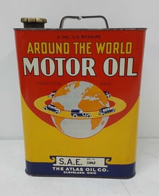 Around the World Motor Oil can