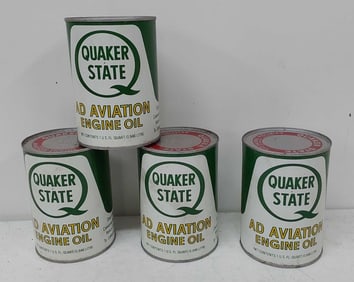 (4) FULL 1 QT Quaker State Aviation oil cans
