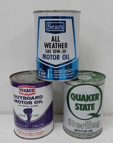(3) miscellaneous motor oil cans
