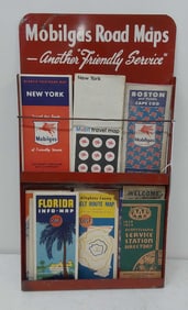 Mobilgas road maps rack with some maps