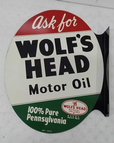 1954 Wolf's Head Motor Oil DST flange sign