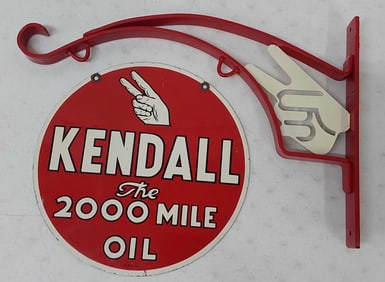 Kendall "The 2000 Mile Oil" DST sign w/bracket