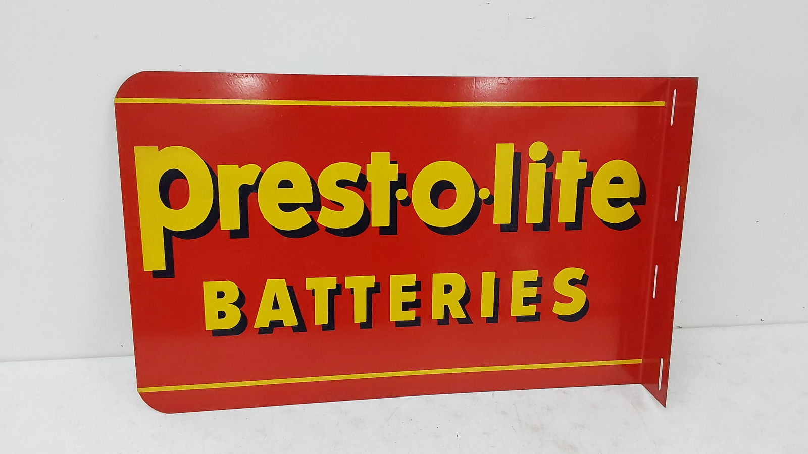 Prest-o-lite Batteries DST flange sign (1 of 2)