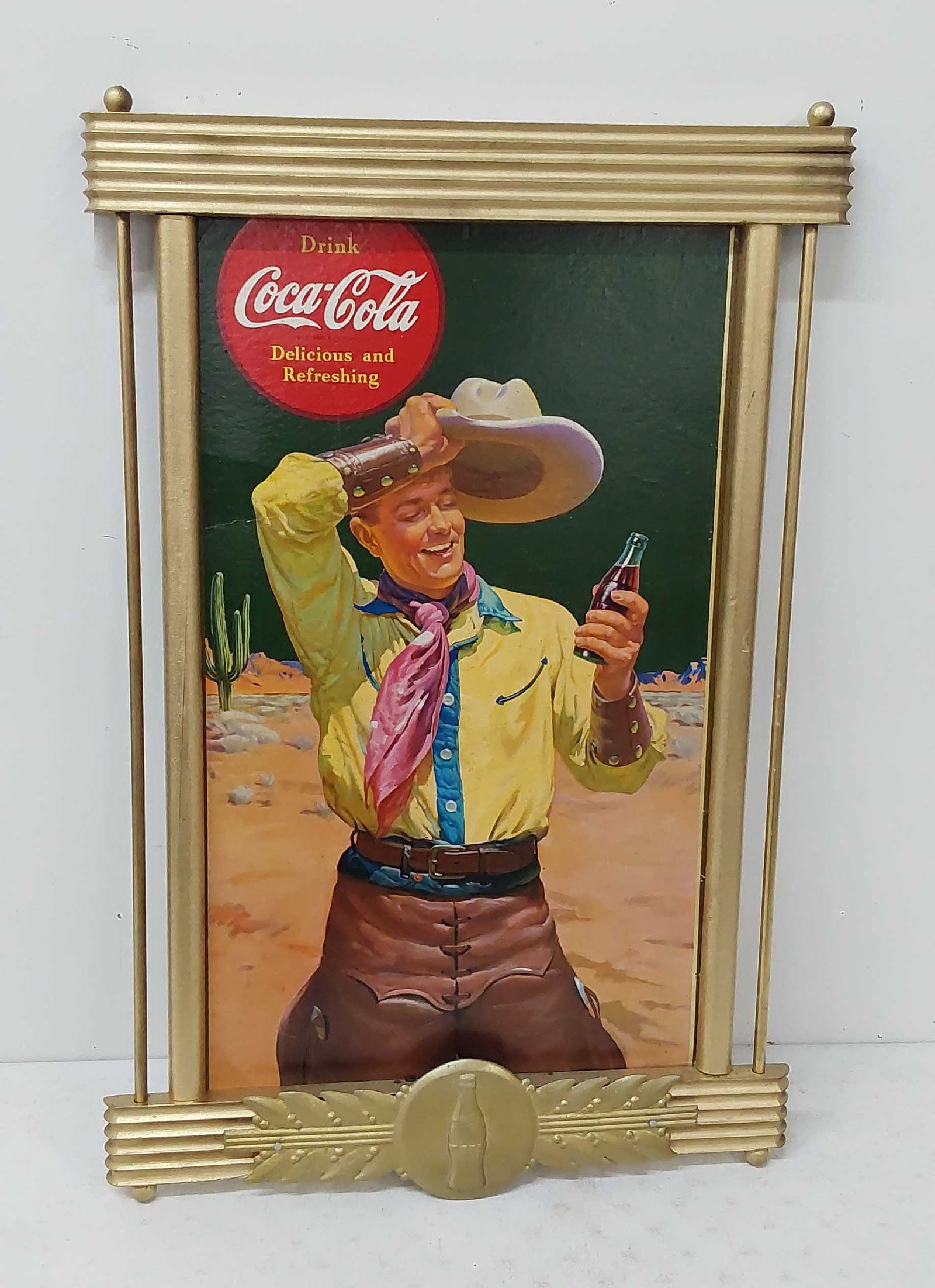 K-Frame Coca-Cola cowboy sign: 21 1/2" x 31" Condition = 8+