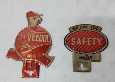 Pennzoil and Veedol license plate toppers