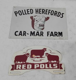 Polled Herefords SST sign and Red Polls topper