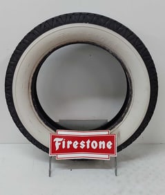 Firestone Tire stand with Firestone whitewall tire