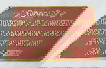 Sirocco Engineering Works brass plaque