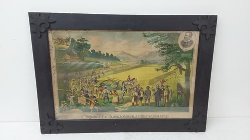 The Testing of First Reaping Machine framed litho