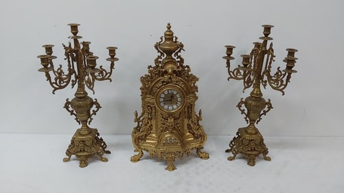 early Imperial ornate glass clock and candelabras
