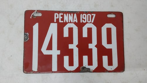 Pennsylvania 1907 porcelain license plate