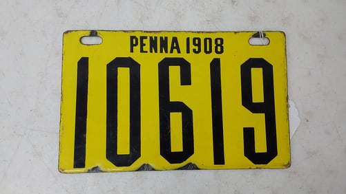 Pennsylvania 1908 porcelain license plate