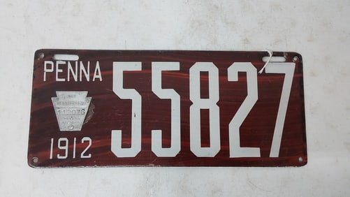 Pennsylvania 1912 porcelain license plate