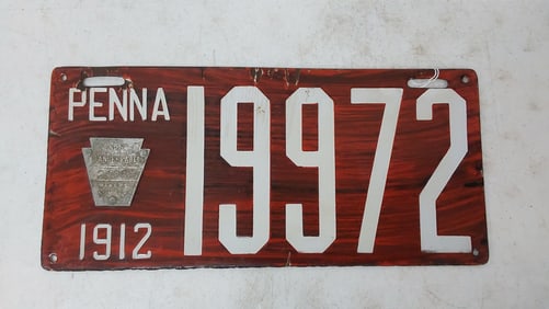 Pennsylvania 1912 porcelain license plate