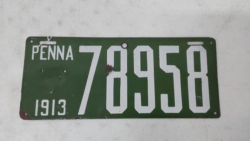 Pennsylvania 1913 porcelain license plate