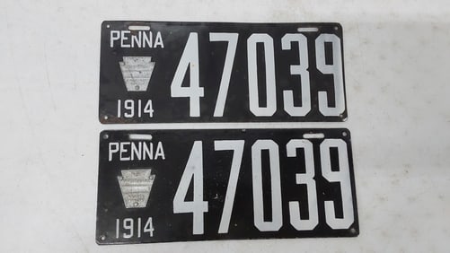 pair of Pennsylvania 1914 matching license plates