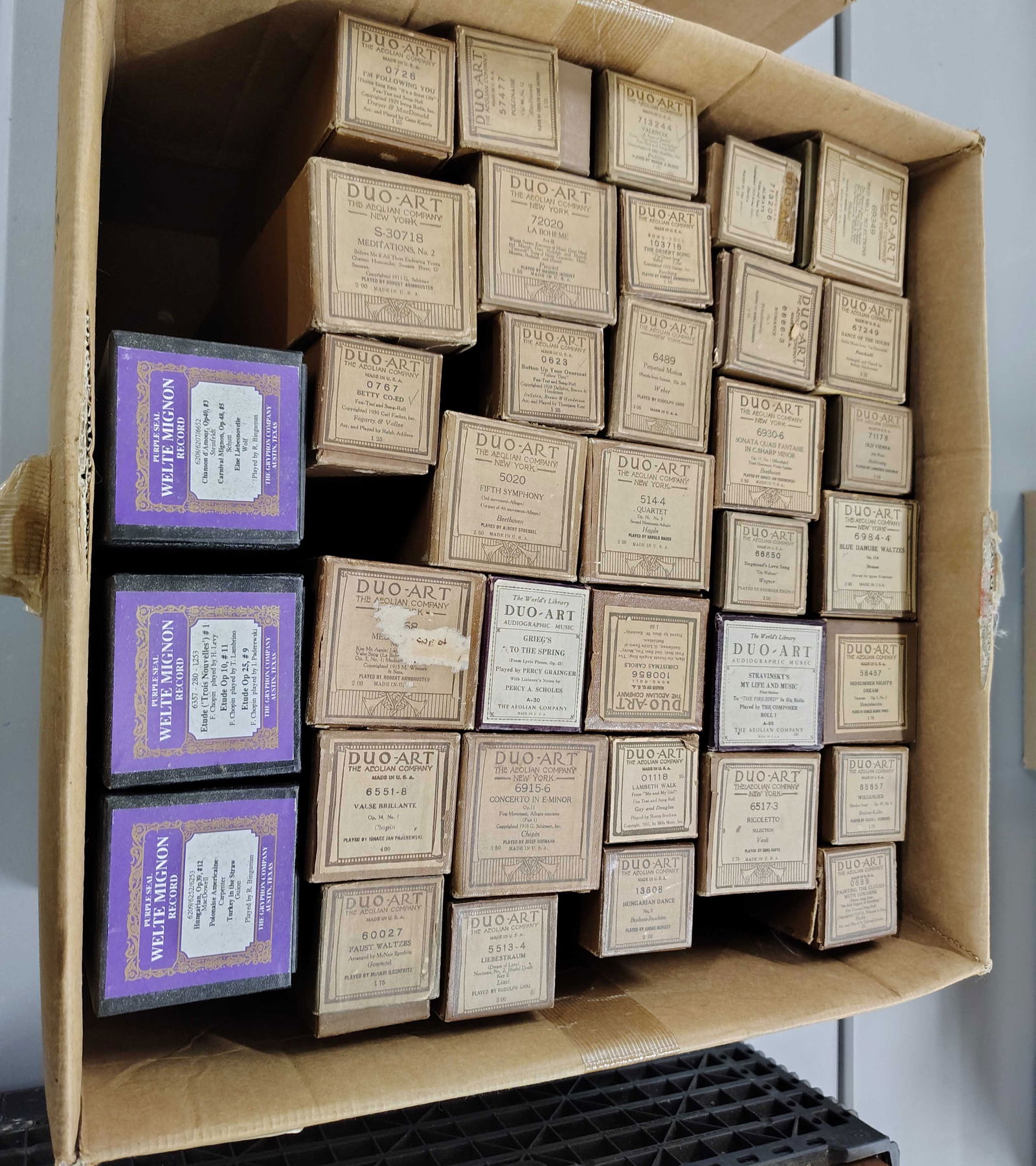 Reproducing record piano rolls: 3 Welte Mignon piano rolls 33 Duo-Art piano rolls