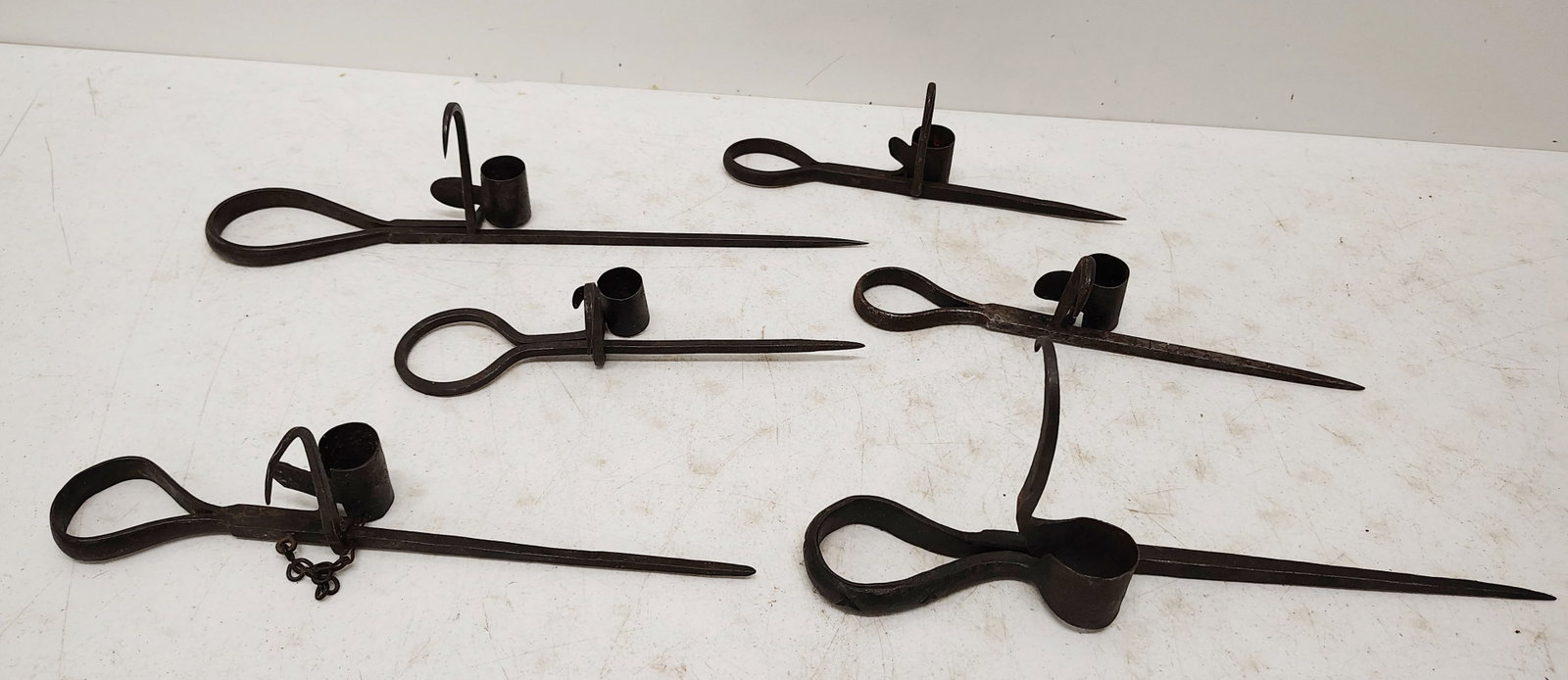 candle holders: 6 hand wrought sticking tommy miners candle holder