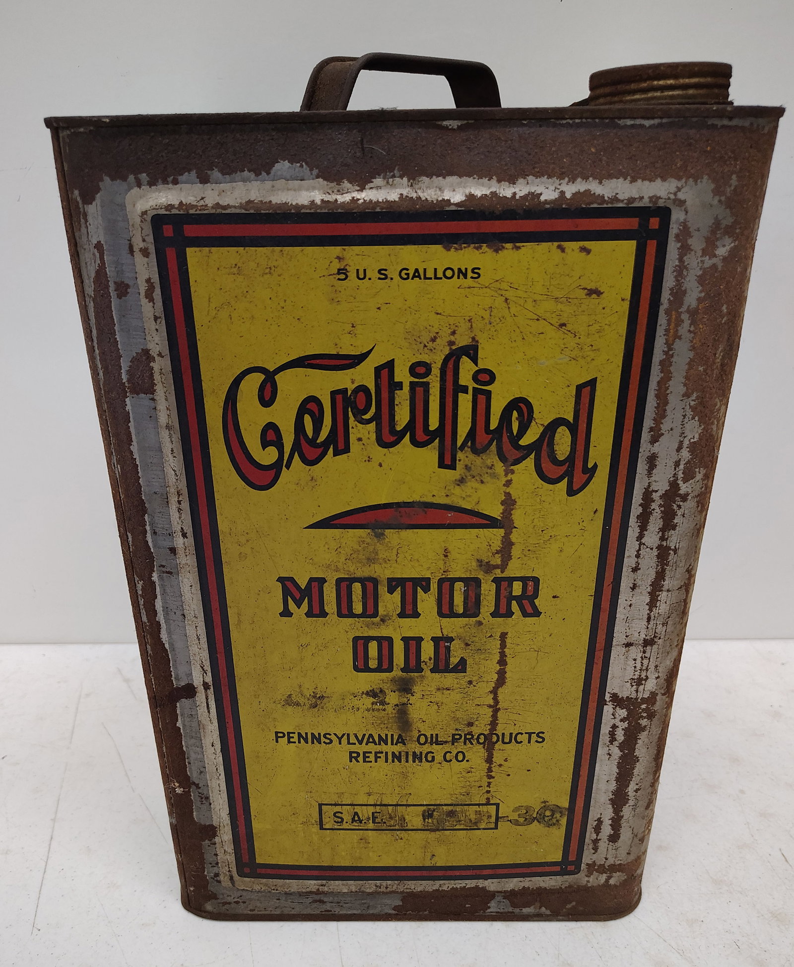 oil can: Certified Motor Oil 5 gallon