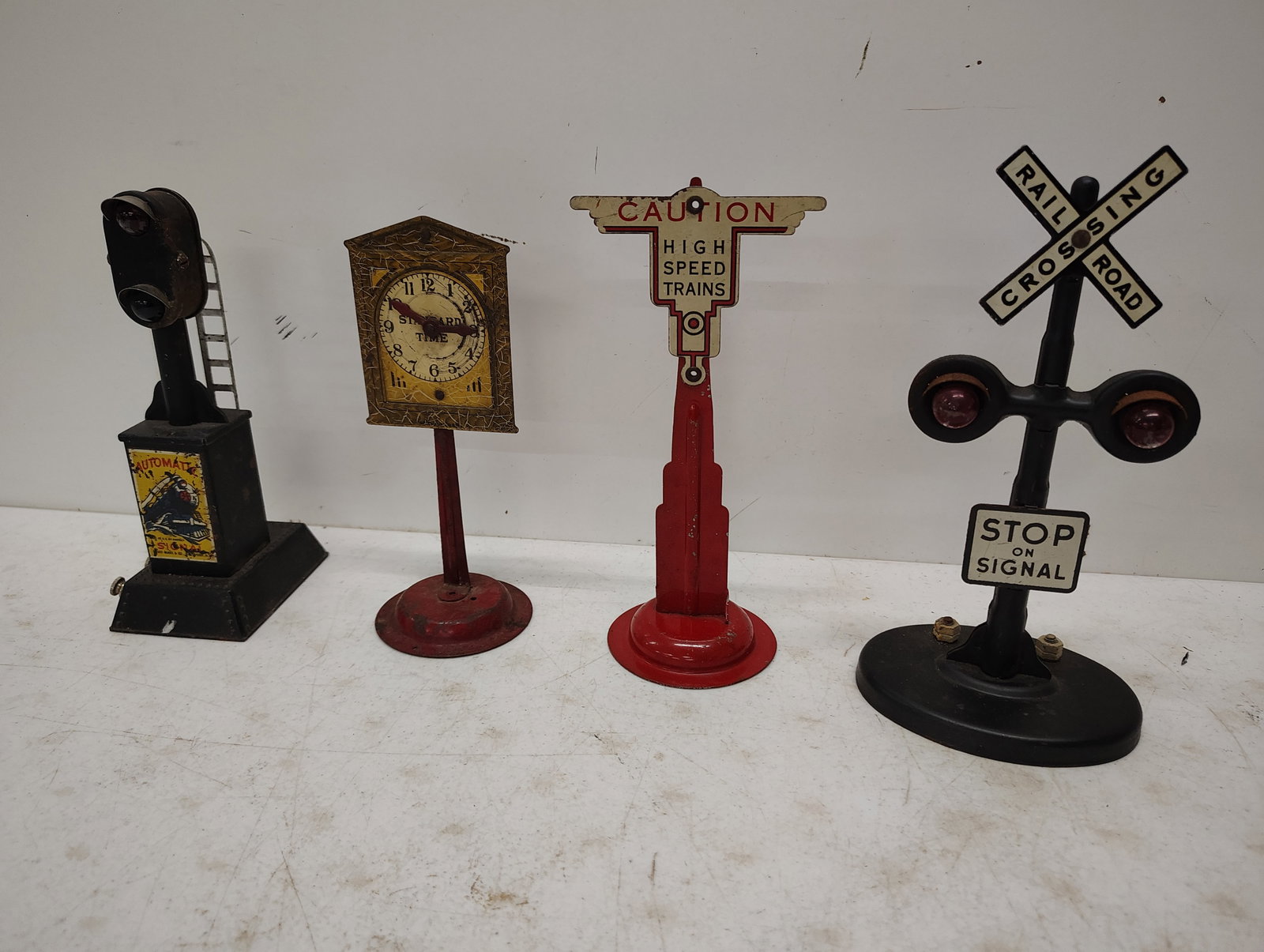 model train signals: Marx railroad light , high speed train signal, Marx railroad crossing and train standard time signal