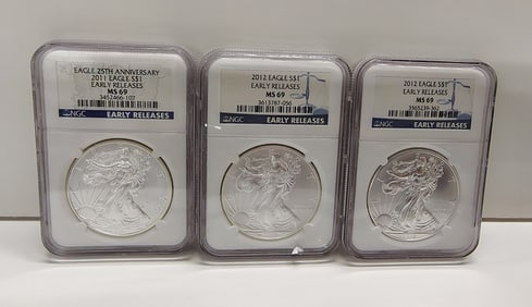 (3) graded silver eagles