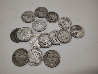(15) Walking half dollars