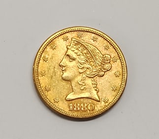 1880 $5 Liberty head gold coin