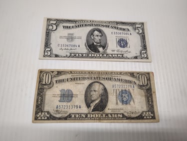 1953 $5 bill and 1934 $10 bill