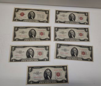 (7) $2 bills red sealed