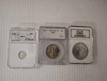 (3) graded coins morgan walking half dollar
