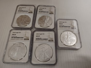 (5) graded silver eagles