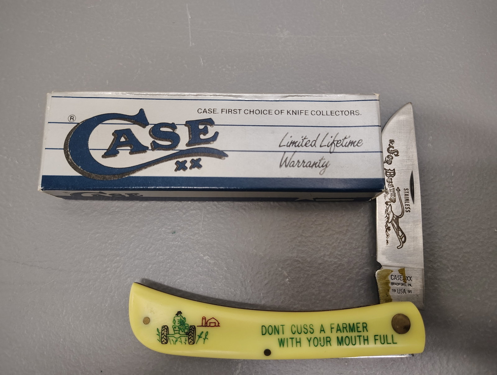Knives: case sod buster dont cuss a farmer with your mouth full