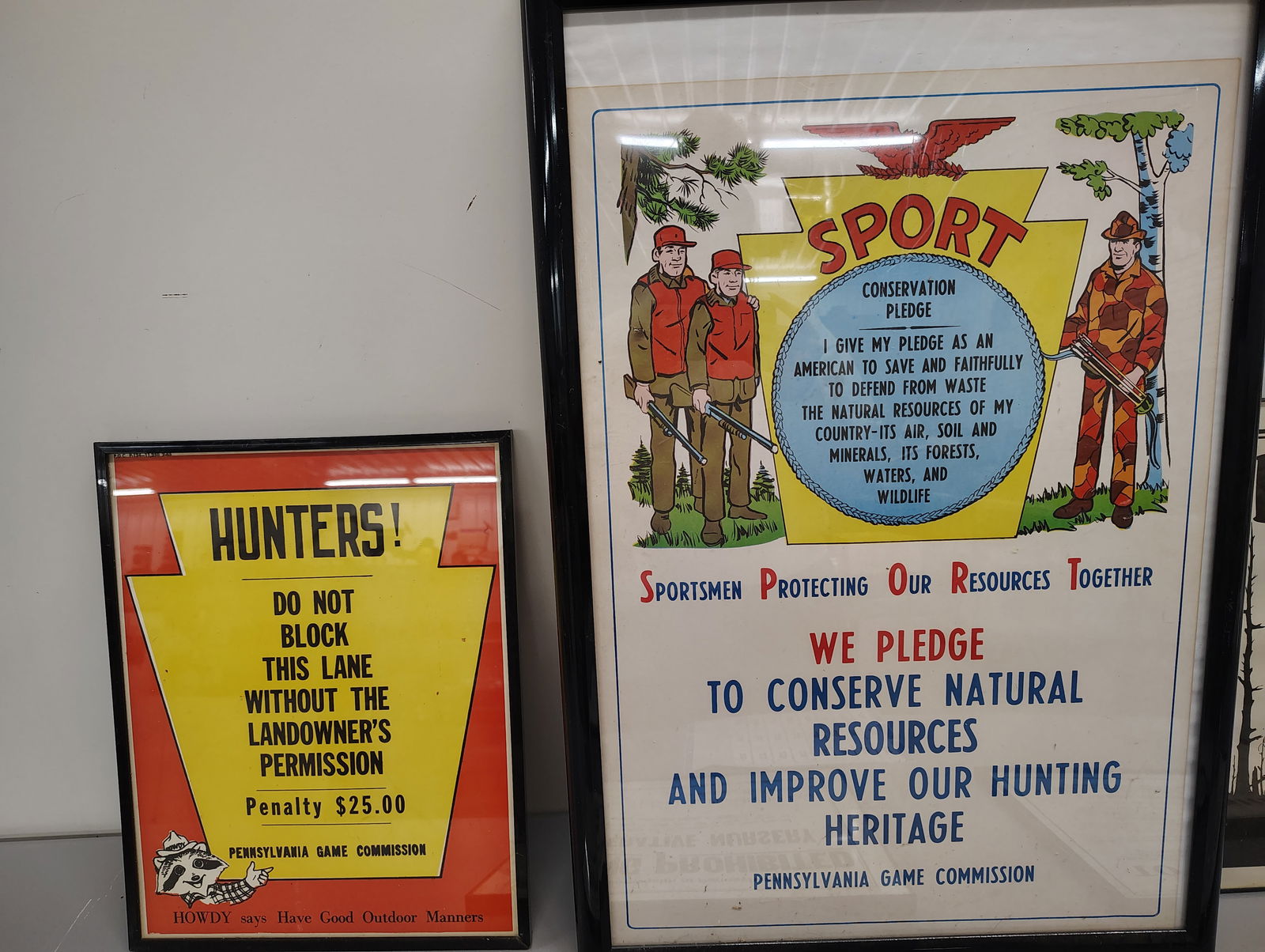 Posters: 6 hunting and fishing related posters framed