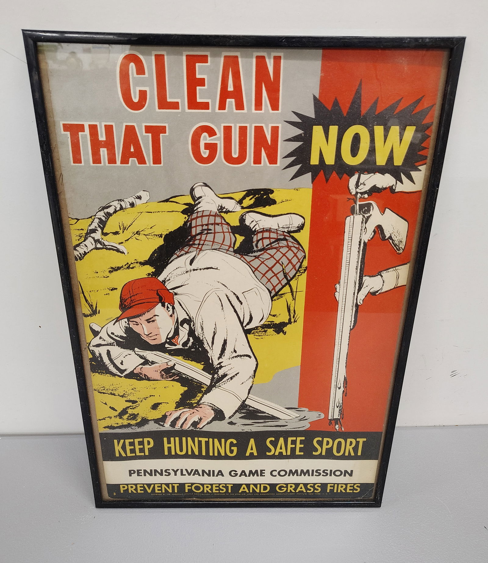 Poster: PA game commission poster framed "clean that gun now"