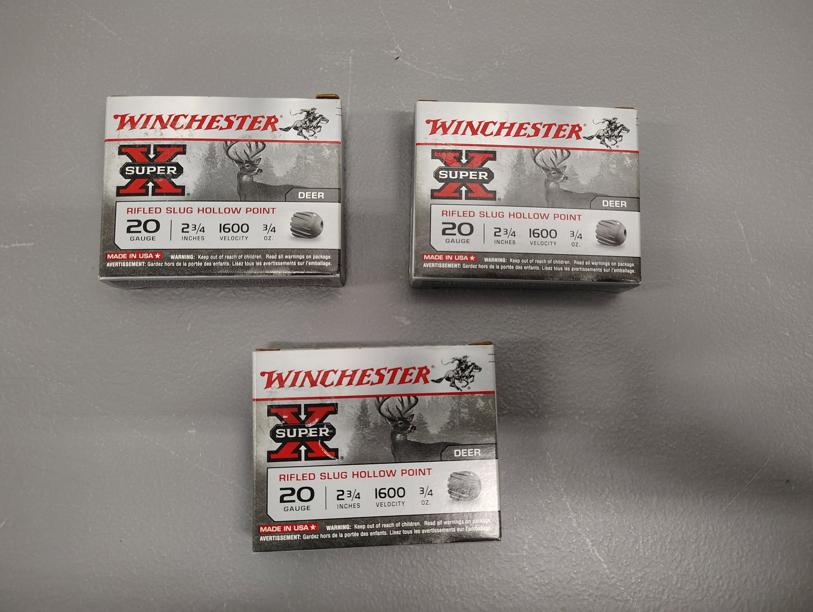 Ammo: 3 boxes of 20 gauge winchesters slugs