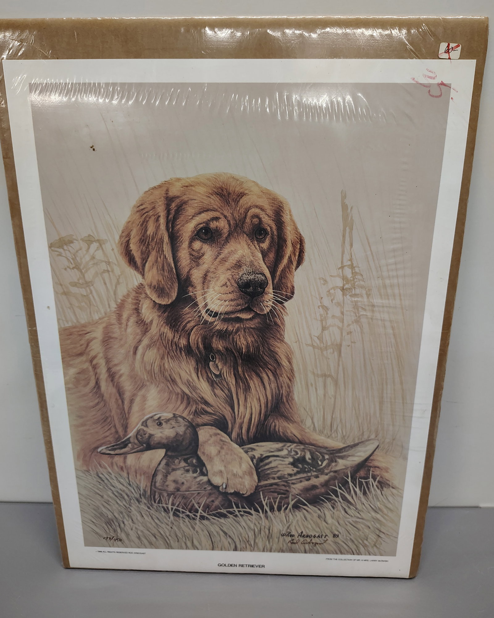 limited edition prints: Sam Timm "Tranquil Sunset - Wood Ducks" Blain Blakeslee - "First Day and Night" LM Bridge "Anticipation" LM Bridge "To Dad with Love" Rod Arbogast "Golden Retriever"