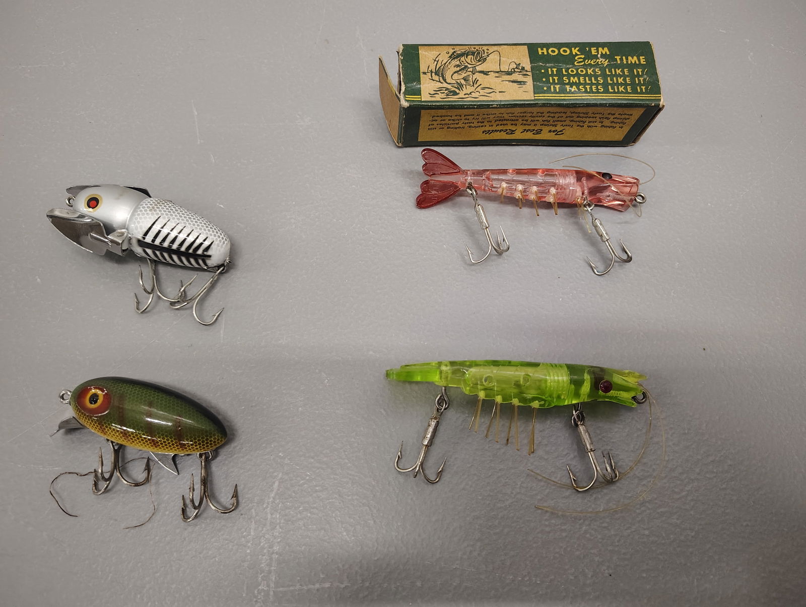 Fishing items: plastic 2 manning lure co. shrimp heddon crazy crawler clark-streamline